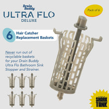 Drain Buddy Ultra Flo 6-Pack Replacement Baskets for Bathroom Sink (Fits 1.25” Wide Sink Drains)