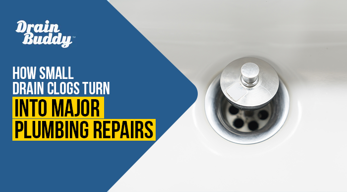 Slow drain clog causing pipe pressure buildup and plumbing damage inside a home bathroom sink.