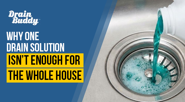 Multiple household drains in kitchen sink bathroom and utility room showing why each needs separate clog protection