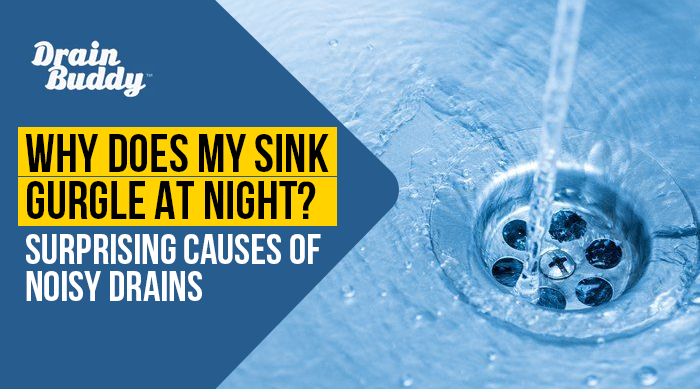 Close-up of water pouring into a sink drain to illustrate why sinks gurgle at night and what causes noisy drains.