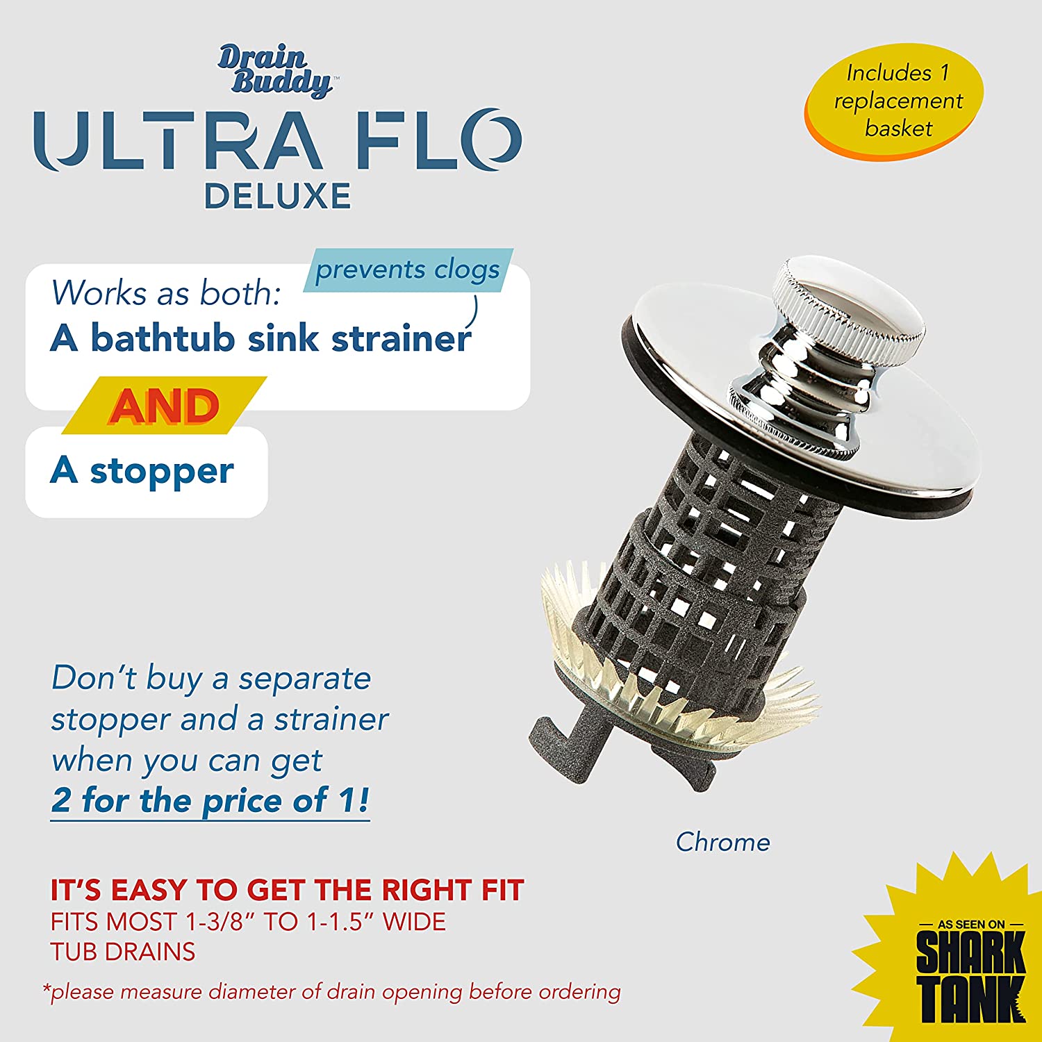 Complete Drain Buddy Set Sink Stopper + Tub Drain Stopper